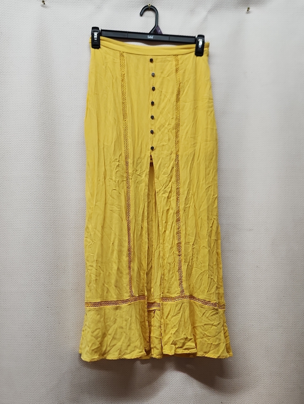 bp Yellow Button-Front Maxi Skirt with Lace Insets